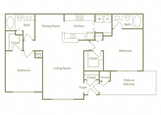 Floor plan for 2 beds, 2 baths, 1211 sqft